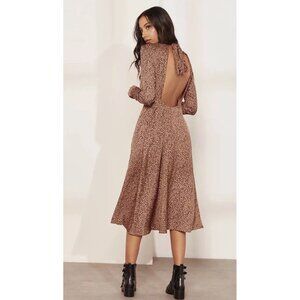 Free People Cheetah Print High Neck Long Sleeved Open-Back Midi Dress, Size 6